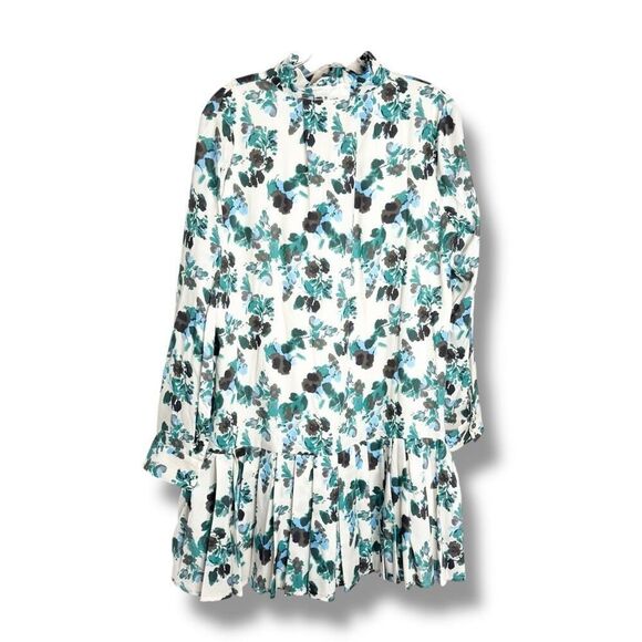 TUCKERNUCK Budding Bluebell Tate Shirt Ruffle Collar Dress in Blue Blooms Size L - Picture 8 of 12